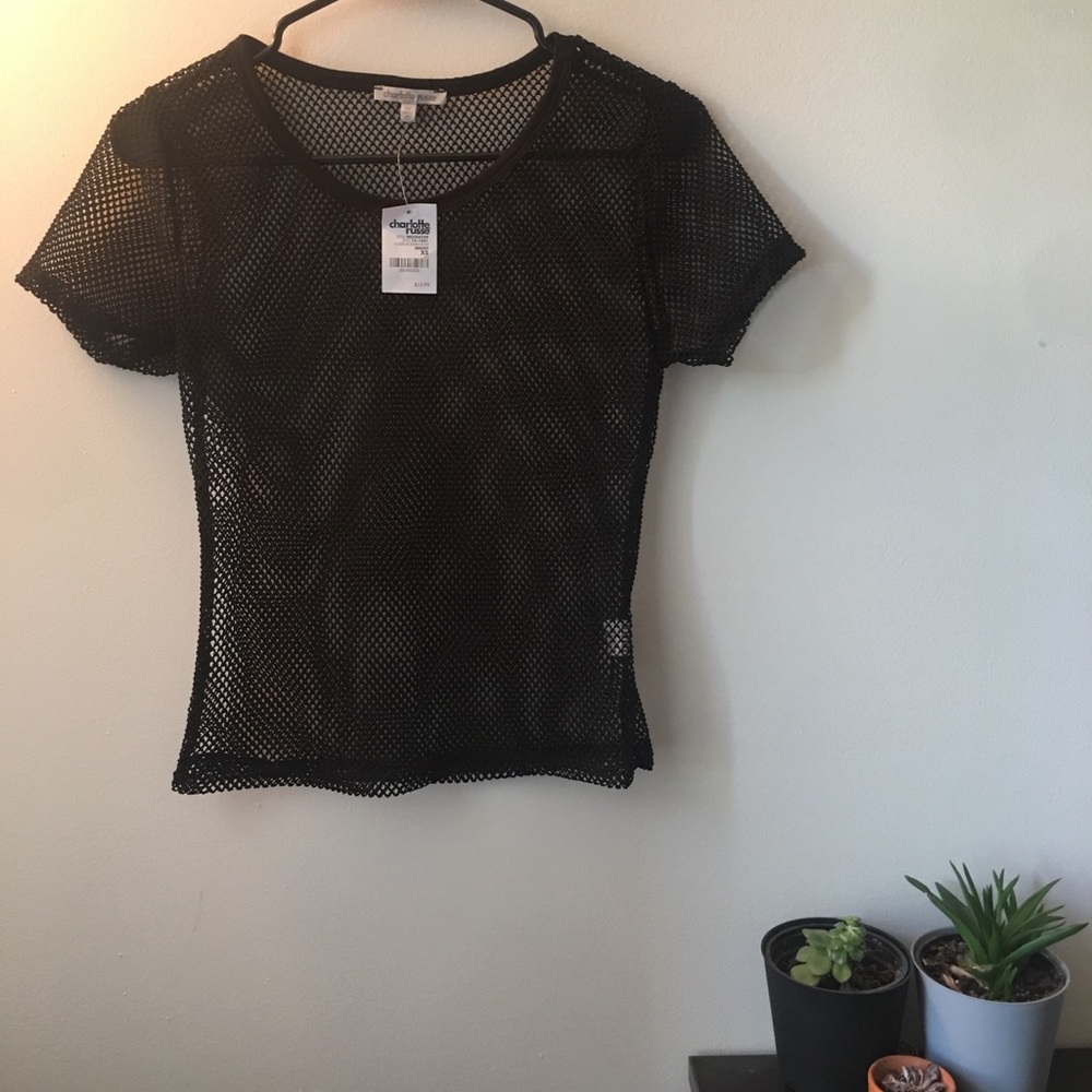 NWT! fishnet black shirt